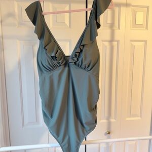 Elegant Ruffled One Piece Swimsuit - Dark Green